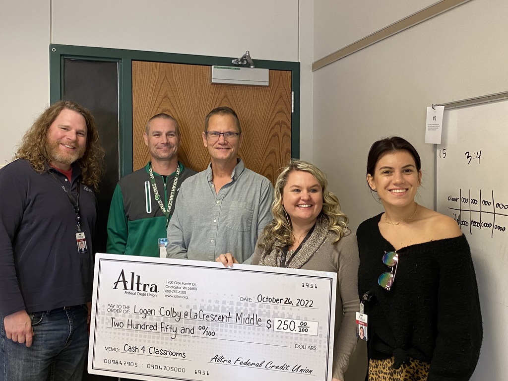 Mr. Colby received  a cash 4 classrooms award from altra federal credit union