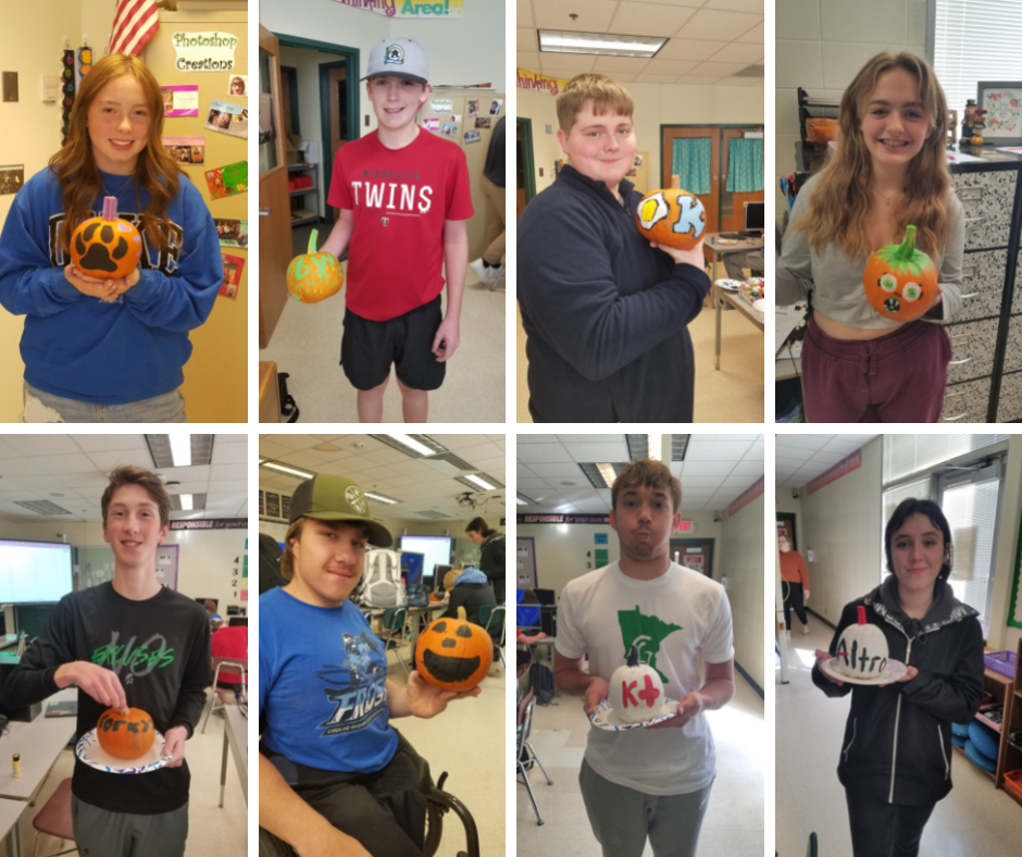 Marketing class and decorated pumpkins