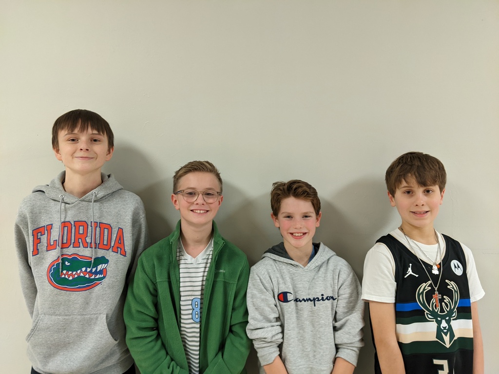 The December students of the month were from left to right: 8th grade, Austin Hill; 7th grade, Andrew Crosby; 6th grade, Bekett "Bek" Cody; 5th grade, Clayton Loftsgard.