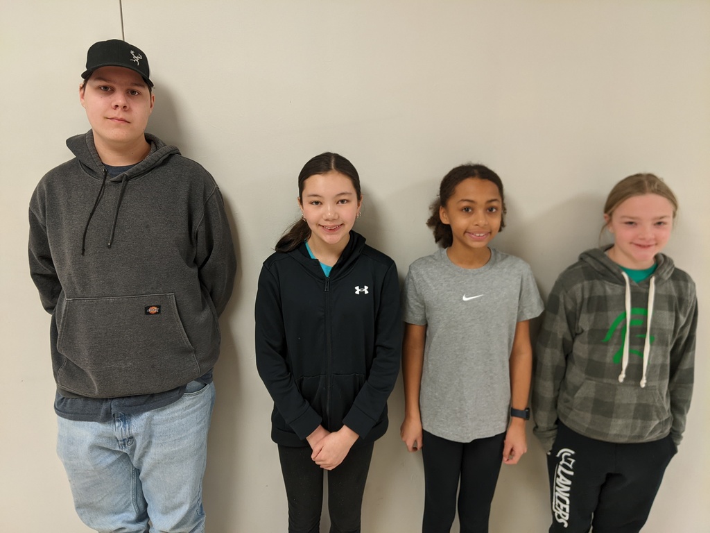La Crescent-Hokah Middle School January Students of the Month are from left to right 8th grade- Tyler Wood, 7th grade-Hope Docan-Morgan, 6th grade- Estelle Ntiamoah, 5th grade- Quinn Jore. 